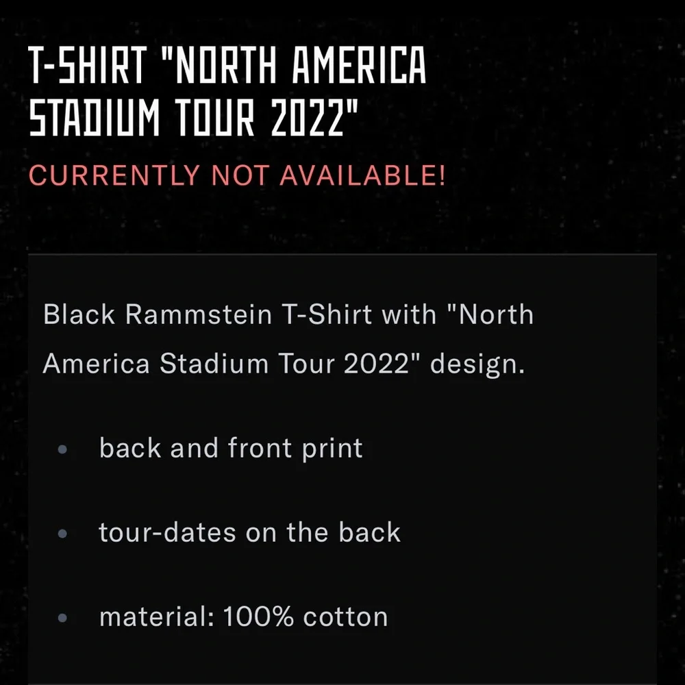 Rammstein US 2022 CONCERT EXCLUSIVE TOUR T-SHIRT M Till Mutter SEHNSUCHT - Picture 2 of 8